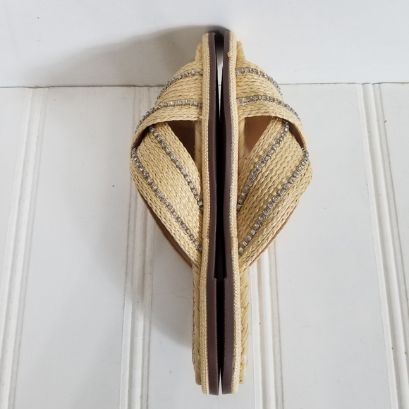 Schutz Rhinestone Raffia Sandals Womens Carlotta Crossover Flat Summer Shoes 6 - Picture 7 of 15